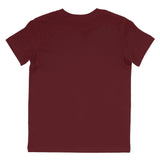 Back view of plain maroon short sleeve cotton t-shirt on white background