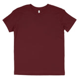 Maroon plain short-sleeve cotton T-shirt with crew neck on white background