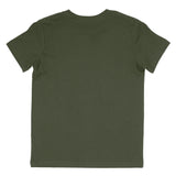 Back view of plain military green short sleeve cotton t-shirt on white background