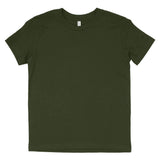 Plain military green unisex crew neck cotton t-shirt laid flat on white background