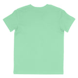Back view of plain mint green short sleeve kids t-shirt on white background