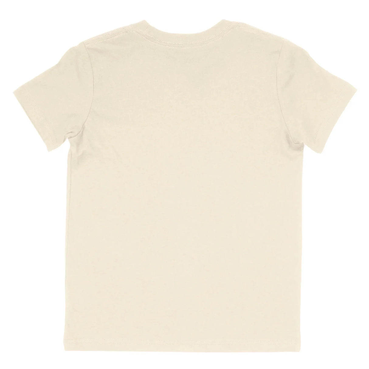 Back view of plain natural beige short sleeve t-shirt on white background