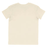 Back view of plain natural beige short sleeve t-shirt on white background