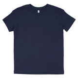 Plain navy blue short-sleeve unisex t-shirt laid flat on white background