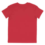 Back view of plain red short-sleeve cotton t-shirt on white background