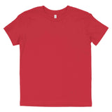 Plain red short-sleeve cotton t-shirt with crew neck on white background