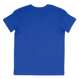 Back view of plain true royal blue short sleeve t-shirt on white background