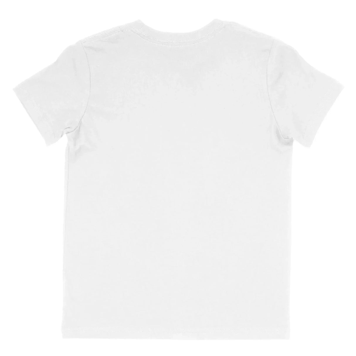 Plain white short-sleeve cotton t-shirt displayed flat, back view, seamless background