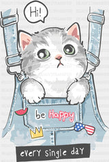 Be Happy Jean Overalls - Cats DTF Transfer ready2transfer
