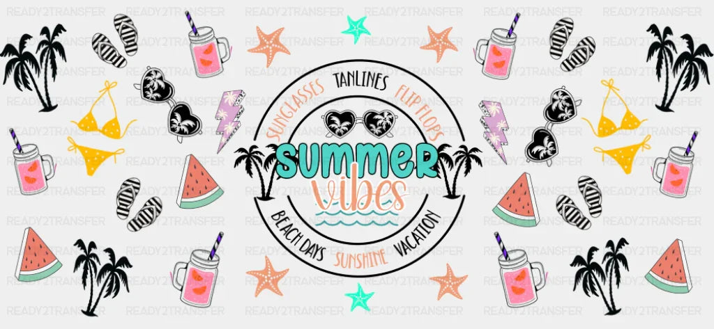 Beach Days Sunshine Vacation - Summer Cup Wrap UV Sticker Permanent UV DTF Decal