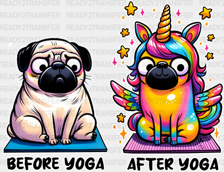 Before Yoga Vs After Pug Design - Dtf Heat Transfer Adult Unisex S & M (10’’) / White