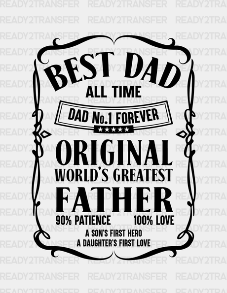 Best Dad All Time Father’s Day Dtf Transfer Adult Unisex - S & M (10’) / Black