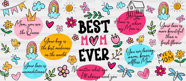 Best Mom Ever Colorful Design - Mom Cup Wrap UV Sticker Permanent UV DTF Decal