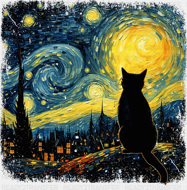 Black Cat & The Starry Night - Cats DTF Transfer