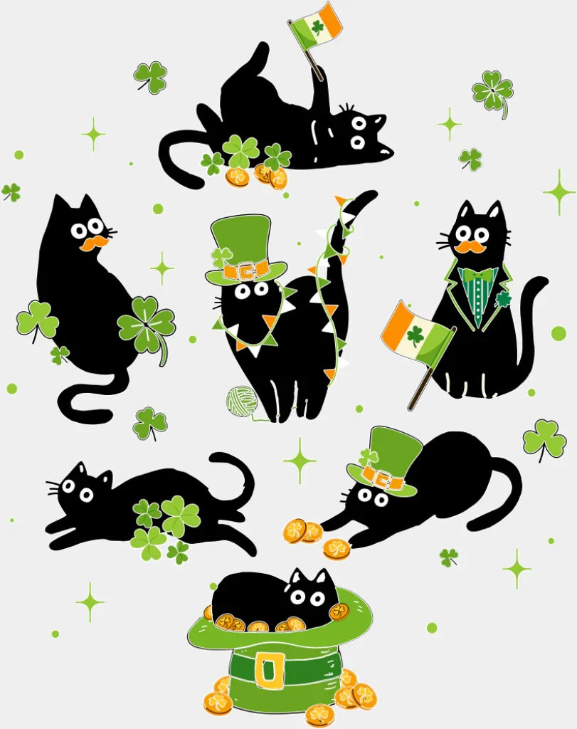Black Cats Clovers - St. Patrick’s Day DTF Transfer Adult Unisex - S & M (10’’) / Light Color Design (See Imaging)