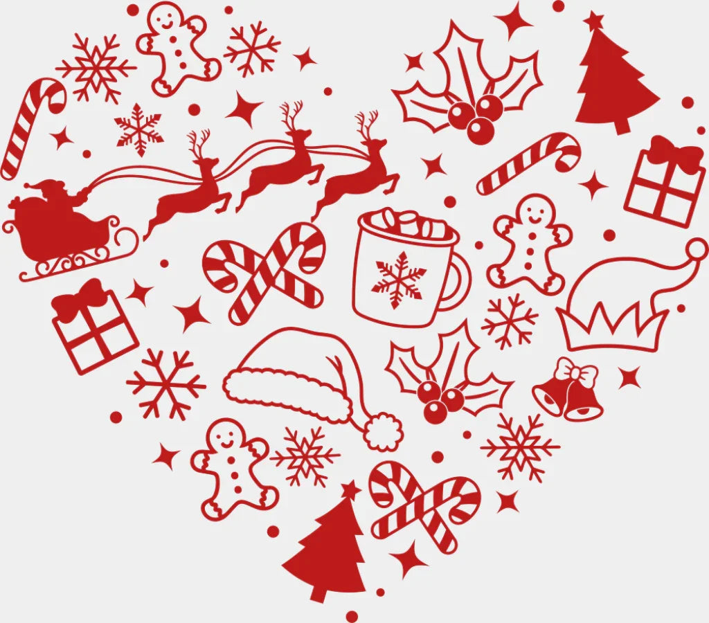 Black Red White Heart - Christmas DTF Transfer Adult Unisex - S & M (10’’) / Red Color Design (See Imaging)