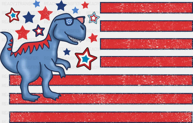 Blue Dinosaur US Flag Red Design - 4th Of July DTF Transfer