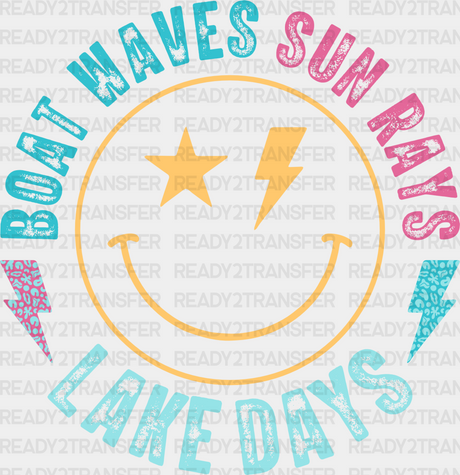 Boat Waves Sun Rays Lake Days Smiley Design - Boating Dtf Heat Transfer