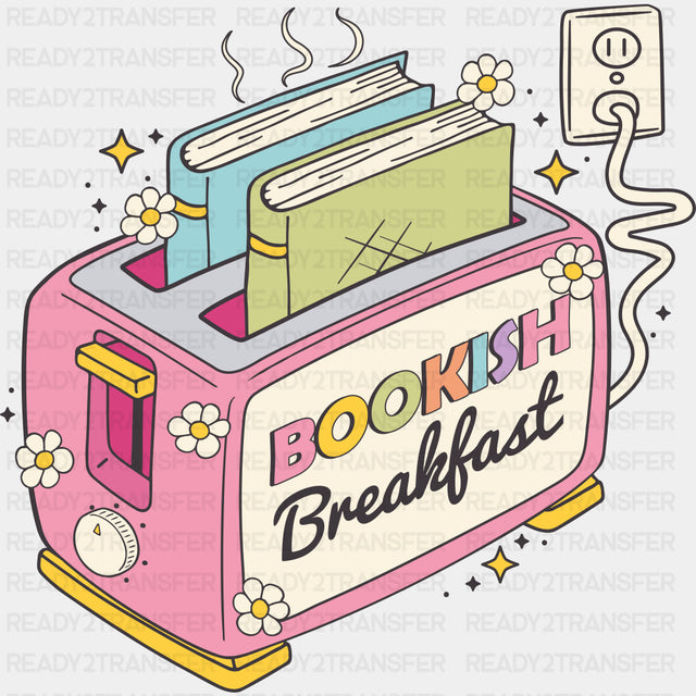 Bookish Breakfast - Reading DTF Transfers ready2transfer Dark Color Design (See Imaging)