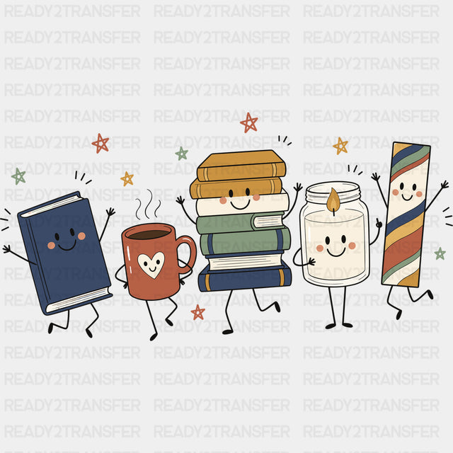 Books Candle Coffee Bookmark - Reading DTF Transfers - Adult Unisex - S & M (10’’) / Dark Color Design (See Imaging)
