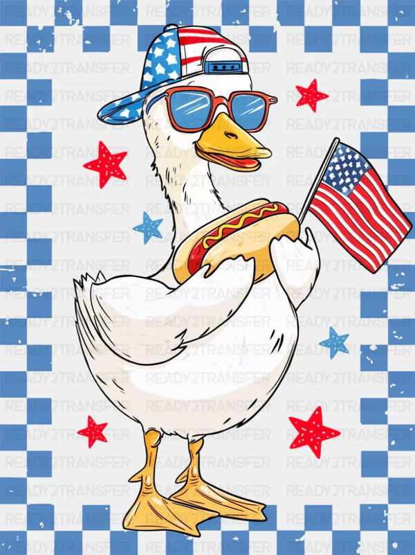 Boy & Girl Goose Hot Dog Blue Design - 4th Of July DTF Transfer