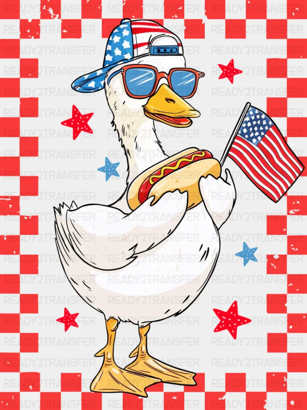 Boy & Girl Goose Hot Dog Red Design - 4th Of July DTF Transfer