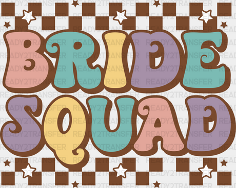 Bride Squad Checkered Brown Design - Bachelorette Iron On Dtf Transfer