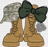 Brown Boots Green Ribbon - Military DTF Transfer