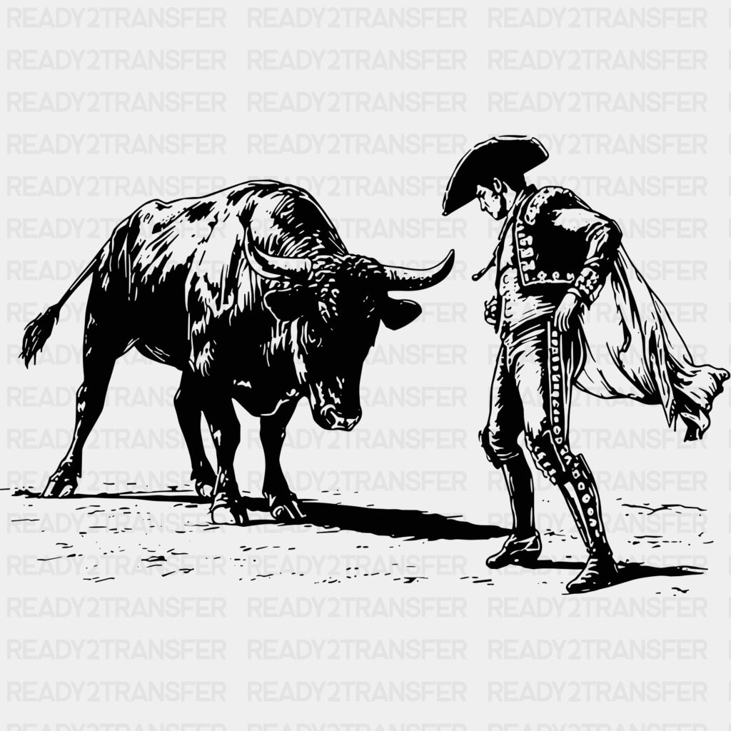 Bull And Matador B&W - Animals DTF Transfers - Adult Unisex - S & M (10’’) / Dark Color Design (See Imaging)