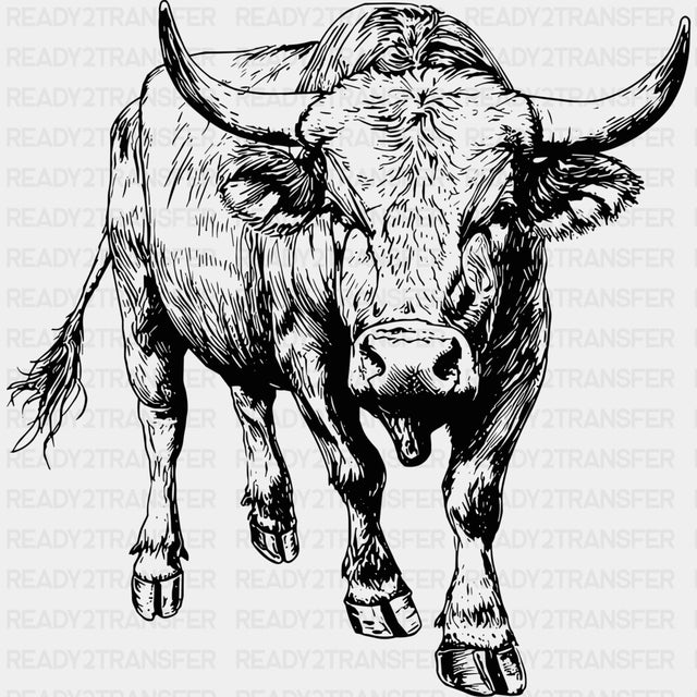 Bull B&W - Animals DTF Transfers - Adult Unisex - S & M (10’’) / Dark Color Design (See Imaging)