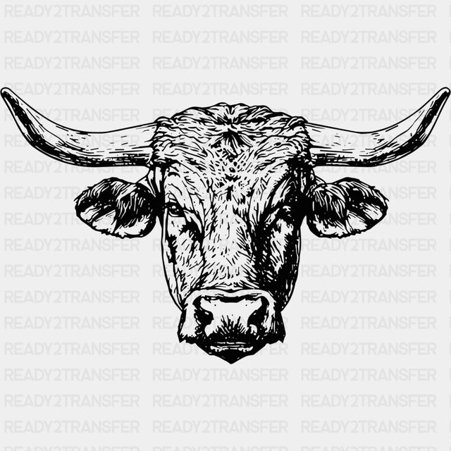 Bull B&W Face - Animals DTF Transfers - Adult Unisex - S & M (10’’) / Dark Color Design (See Imaging)