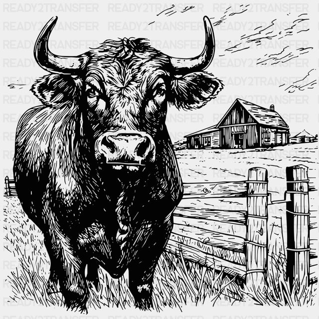 Bull In Farm - Animals DTF Transfers - Adult Unisex - S & M (10’’) / Dark Color Design (See Imaging)