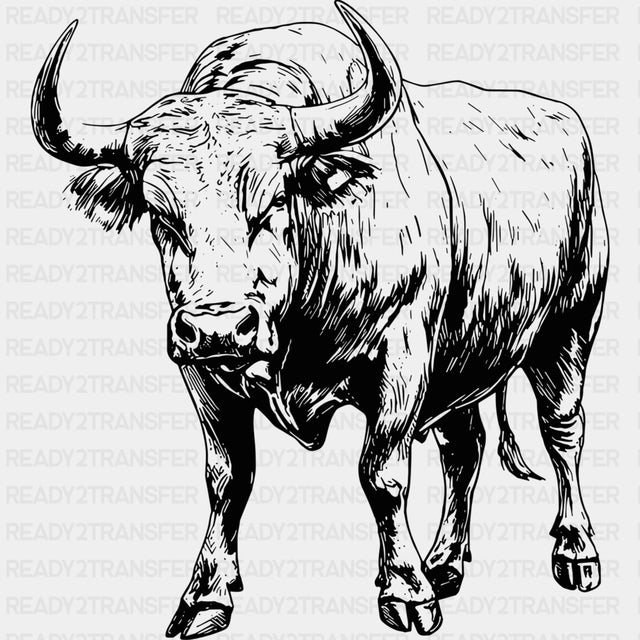 Bull Standing - Animals DTF Transfers - Adult Unisex - S & M (10’’) / Dark Color Design (See Imaging)