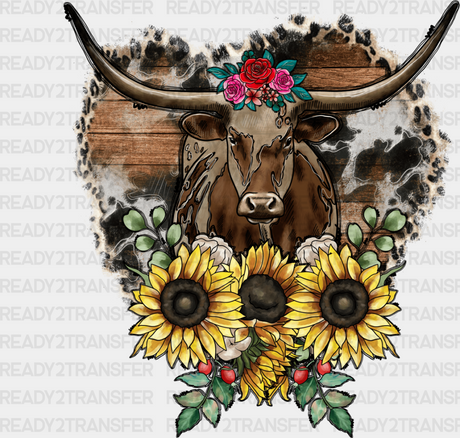 Bull Sunflower Design - Farm Animals Iron On Dtf Transfer