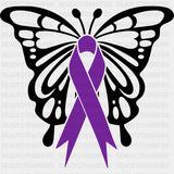 Butterfly & Ribbon - Hodgkin’s Lymphoma Cancer DTF Transfers - Adult Unisex - S & M (10’’) / Dark Color Design (See