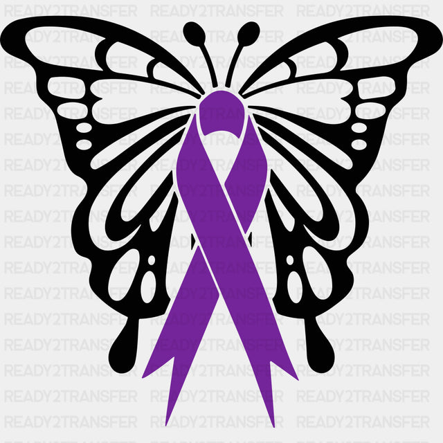 Butterfly & Ribbon - Hodgkin’s Lymphoma Cancer DTF Transfers - Adult Unisex - S & M (10’’) / Dark Color Design (See