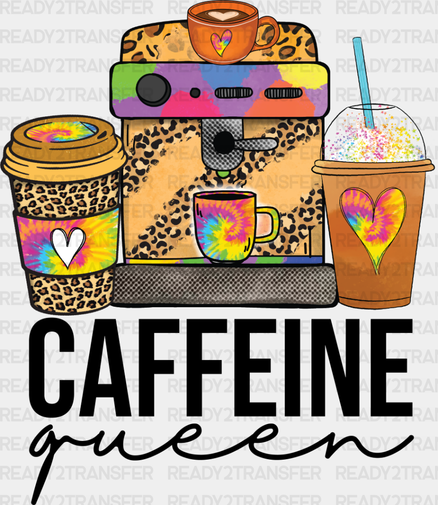 Caffeine Queen Leopard Print Design - Coffee Iron On Dtf Transfer Adult Unisex S & M (10’’) /