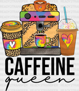 Caffeine Queen Leopard Print Design - Coffee Iron On Dtf Transfer Adult Unisex S & M (10’’) /