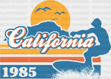 California 1985 Surfing Summer Dtf Transfer Adult Unisex - S & M (10’) / White