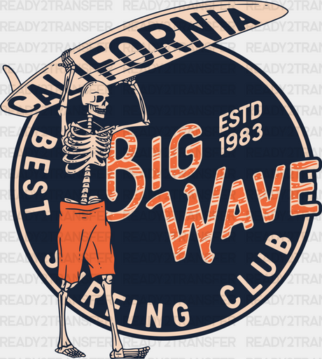 California Big Wave Skeleton Design - Surfing Dtf Heat Transfer