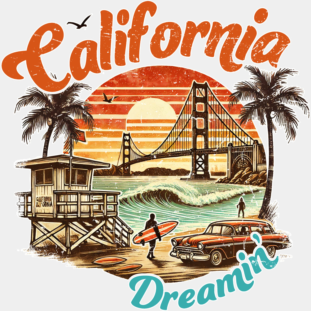 California Dreamin' - Surfing DTF Transfers ready2transfer Light Color Design (See Imaging)