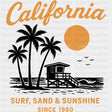 California, Surf Sand & Sunshine - Surfing DTF Transfers ready2transfer Dark Color Design (See Imaging)