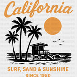 California, Surf Sand & Sunshine - Surfing DTF Transfers ready2transfer Dark Color Design (See Imaging)