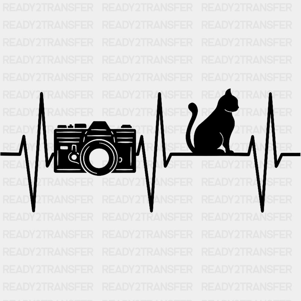 Camera & Cat, Heartbeat - Photography DTF Transfers ready2transfer Dark Color Design (See Imaging)