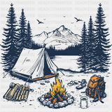 Camping Illustration - Camping DTF Transfers - Adult Unisex - S & M (10’’) / Dark Color Design (See Imaging)