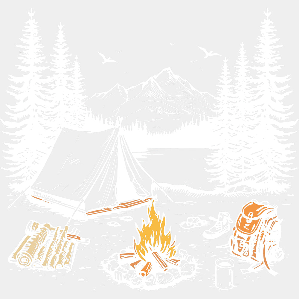Camping Illustration - Camping DTF Transfers - Adult Unisex - S & M (10’’) / Light Color Design (See Imaging)