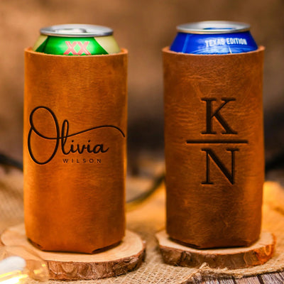 Custom Engraved Leather Can Holder
