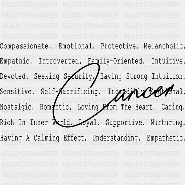 Cancer Cursive B&W - Zodiacs & Horoscopes DTF Transfers