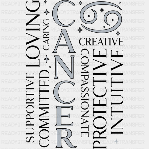 Cancer Qualities, Gray - Zodiacs & Horoscopes DTF Transfers