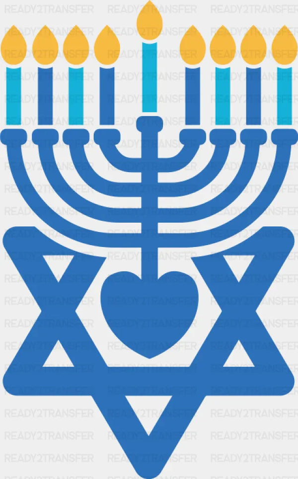 Candles Star Heart - Hanukkah DTF Transfer